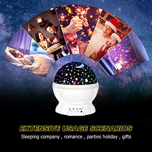 Luz noturna de estrelas, projetor de estrela giratória de 360 graus, lâmpada de mesa 4 LEDs 8 cores
