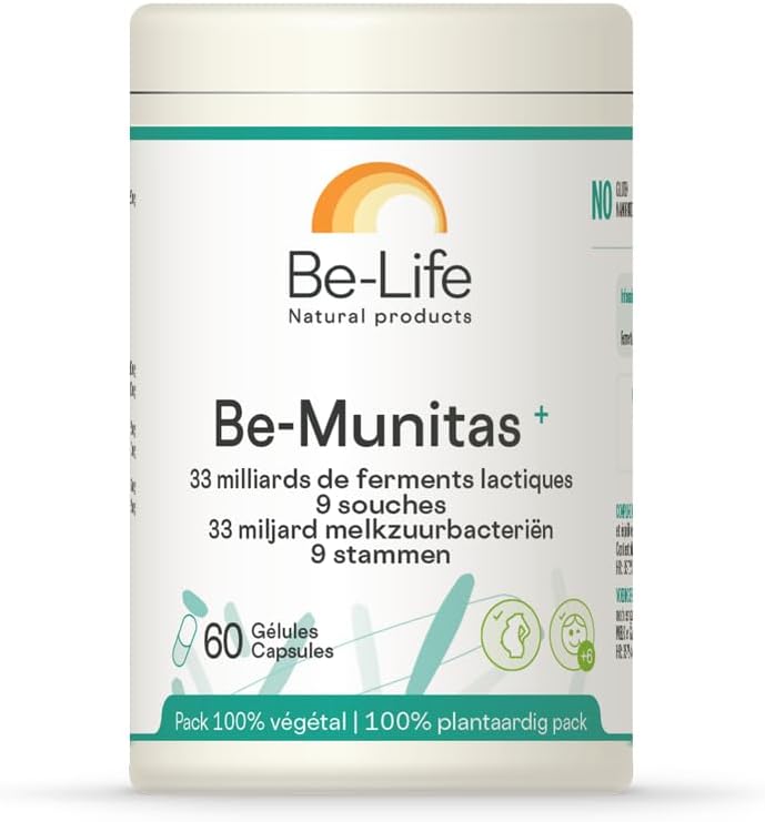 BE-LIFE | BeMUNITAS + | Dietary Supplement | Supports Gut Health & Immune System | 33 Billion Good Bacteria | 9 Strains of Bacteria | 60 Capsules