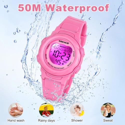 Image of SOCICO Kids Digital Watch 50M Waterproof & 7 Color Lights for Boys Girls