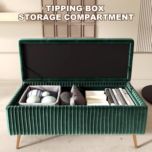 LYXXJRYBHD Baul Almacenaje Dormitorio, Banco Almacenaje, Taburete Reposapies, Banco de Almacenamiento Tapizado, para Sala de Estar, Entrada, Dormitorio(Dark Green,40cm/15.7in) - imagen 4