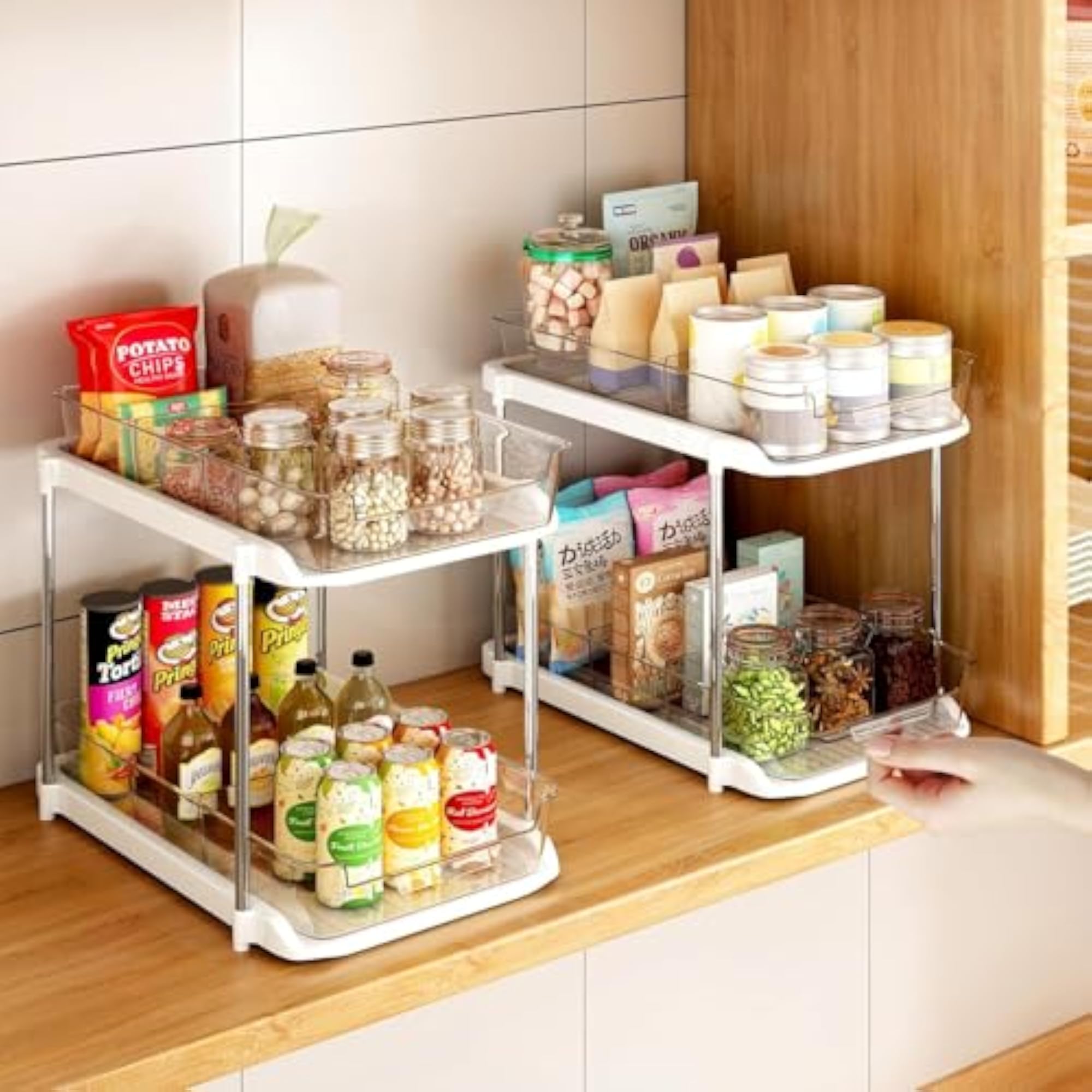 2 Sets Clear Under Sink Organizers with Dividers, Stackable Storage