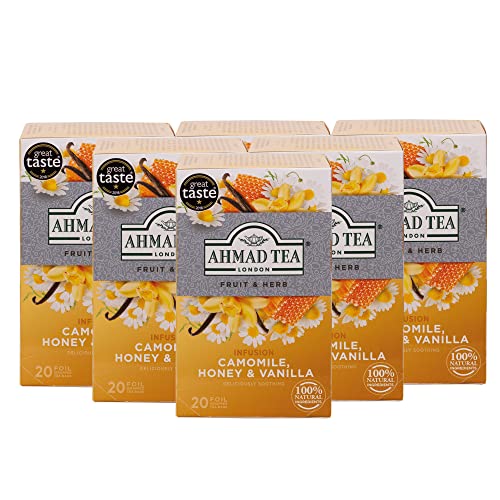 Ahmad Tea Herbal Tea, Camomile, Honey, & Vanilla Teabags, 20 Ct (Pack Of 6) - Decaffeinated & Sugar-Free #TOP20