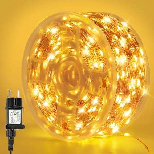 Bowfar Lichterkette Kupferdraht 50M 500LED Warmweiß Lichterkette...
