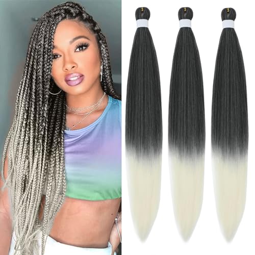 Braiding Hair Pre Stretched Box Braids, Black 613, 26 inch, 3 Packs