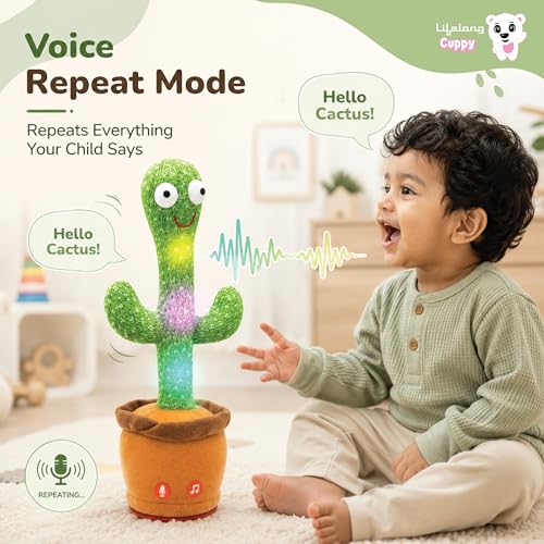 Image of Lifelong Cuppy Dancing Cactus Toy for Kids 6 Months-5 Yrs | Educational Talking Cactus with Music, Voice Repeater & LED Lights | USB Rechargeable, Interactive Tree Toy for Kids | Non- Toxic & Durable