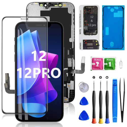 MOBKITFP Screen Replacement for 6.1" iPhone 12/12 Pro, 3D Touch LCD Screen Display Digitizer Assembly with Repair Tools Kits+ Screen Tempered Protector+Waterproof Frame Adhesive Sticker
