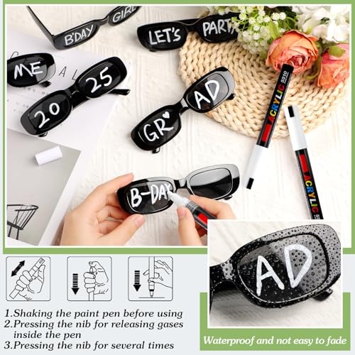 Flutesan 12 Pcs Personalised Rectangle Sunglasses with 4 Pcs Marker Pens for Adult DIY Custom Birthday Wedding2