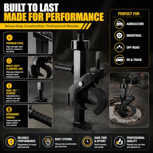 Image of Heavy Duty Pneumatic Tire Bead Breaker for Farm & Tractor Tires - Secure Grip Design with Dual Set Screws - Ideal for On-Wheel Tire Removal on Cars, ATVs, Mowers & RVs