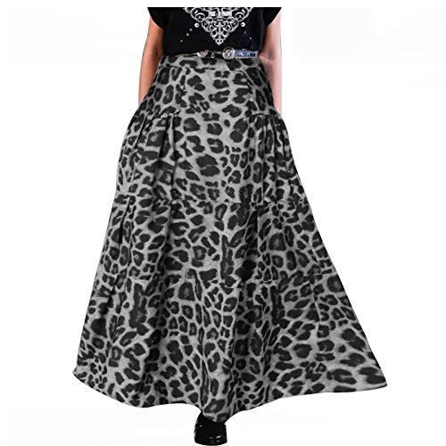 BXzhiri Long Skirts for Women, Bohemian High Waist Leopard Print Maxi Skirts Big Swing Pleated Long Skirt