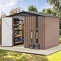 DWVO 8x6FT Outdoor Storage Shelter, Roomy Steel Tool Shed with Secure Entrances & Air Circulation for Patio, Lawn, and Backyard, Ideal for Storing Garden Gear, Lawn Tools, and Bikes, Brown