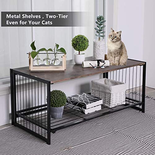 Coavas Table Basse Pliante de Salon Table canapé Table rectangulaire Style Industriel Moderne Rustique Noir métal Bois Marron