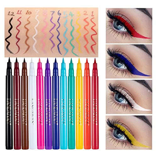 RoseFlower 12PCS Matte Rainbow Colorful Liquid Eyeliner Set, Super Sharp Soft Tip Brush, High Waterproof, Multicoloured - Image 4