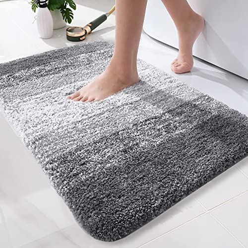 Bingobang Microfiber Bath Mat 60 x 40 cm, Non Slip Super Absorbent Bathroom Mat, Machine Washable, Fluffy, Quick-Dry Bath Rug Foot Mat for Bathroom Floor Rug(Grey)