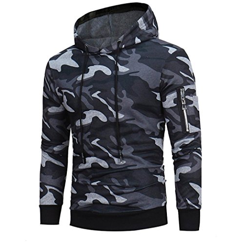 Amlaiworld Sweatshirt Homme Manches Longues Sweat à Capuche Camouflage Sweat Capuche Tops Jacket Manteau d'usure (M, Gris)