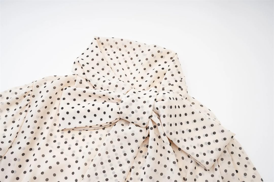 Disimlarl Abito da donna con colletto alla coreana, abito lungo stampato a pois, abito da ufficio