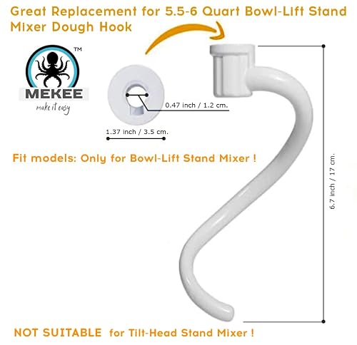 Spiral Dough Hook For Kitchenaid Bowl-Lift Stand Mixer 6Qt - Kitchenaid Dough Hook Attachment Professional 6, Coated Metal Kitchen Aid Dough Hooks 6 Qt, Kv25G0X Kv25G8X Kv25H0X Kp26M1X Kp26M8X #TOP1