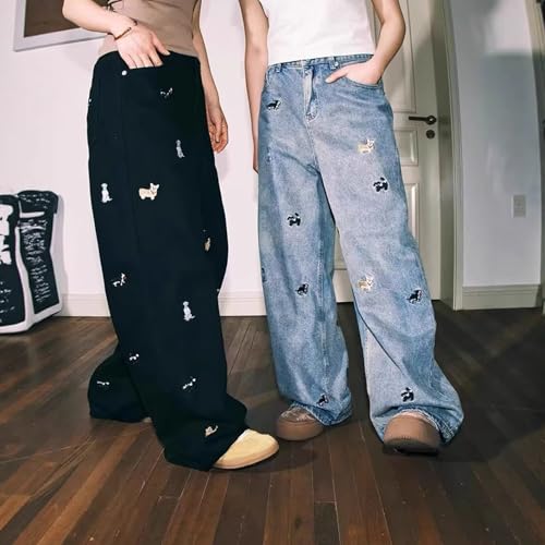 Baggy Jeans Men Graphic Dog Y2k Grunge Jeans Casual Cute Streetwear for Skater Wide Leg Denim Pants Parachute2