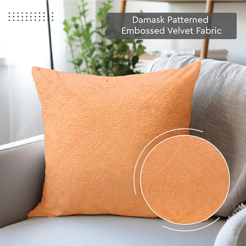 Image of Encasa XO Velvet Cushion Covers, No Inserts, Set of 2, Peach | 16 inchx16 inch | Machine Washable | Soft & Durable | Hidden Zipper, Sofa Decor