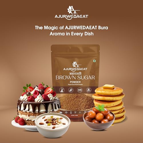 Image of AJURWEDAEAT Brown Sugar Organic Natural Sweetener Powder Unrefined Healthy Alternative No Preservatives Fine Granules for Tea Coffee Baking Made in India (950 GM)