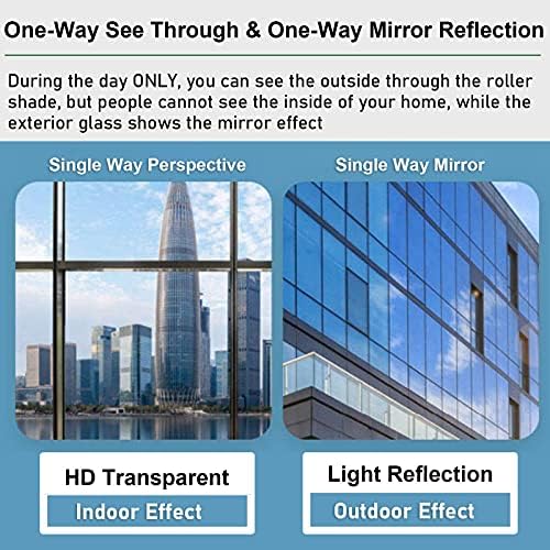 LXLA One-Way Mirror Roller Shade with Suction Cups, Punch-Free Reflective Insulation Curtain, Sun Blocking Privacy Window Cover (43x150cm/17x59in)