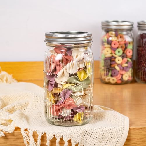 Image of Amzcku 32 oz Vintage Mason Jars with Lids, Regular Mouth Canning Jar, Safe For Storage, Canning, Pickling, Preserving, Fermenting, DIY Crafts & Decor 4 Pack