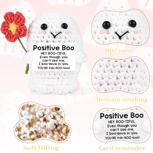 linzipe Positive Boo Crochet Halloween Ghost Gifts for Women Men Her Him | Positive Boo Handmade Crochet Ghost Decor Small Halloween Boo Appreciation Decor Handmade Knitted - image 6