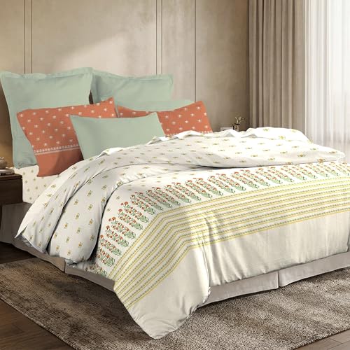Image of MYTRIDENT Soft Comfort Bedsheet for Double Bed, 100% Cotton Bedsheet, Soft and Breathable, King Size Bedsheet with 2 Pillow Covers - Art Age