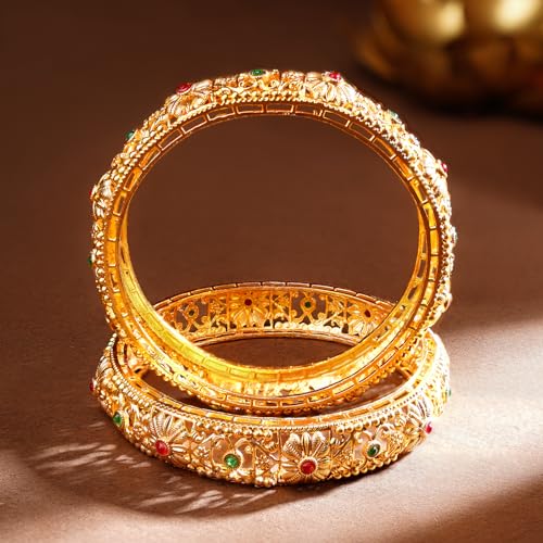 Image of Rubans Gold Plated Set of 2 Bangles Handcrafted Traditional Stylish Trendy Jewellery Gift for Women & Girls