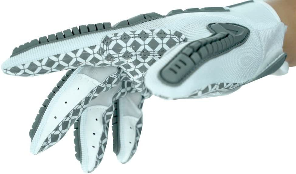 Seibertron Lineman 2.0 Padded Palm Football Receiver Gloves, Flexible TPR Impact Protection Back of Hand Glove Adult Sizes White M - Image 3