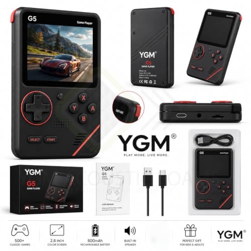 Image of YGM Rechargeable Pocket Video Game Console for Kids -in-1 Retro Handheld Gaming Device with Built-in Classic Games, TV Output Support (Any Available Colour) (500 in 1 Game)