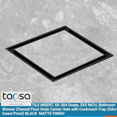 Image of Tapsa Tile Insert Floor Drain | 304 Stainless Steel | Invisible Shower Drain Channel | Shower Drain Channel |Water Drain Channel| Floor Drain with Cockroach Trap | Anti-Rust. (Black, 4X4)