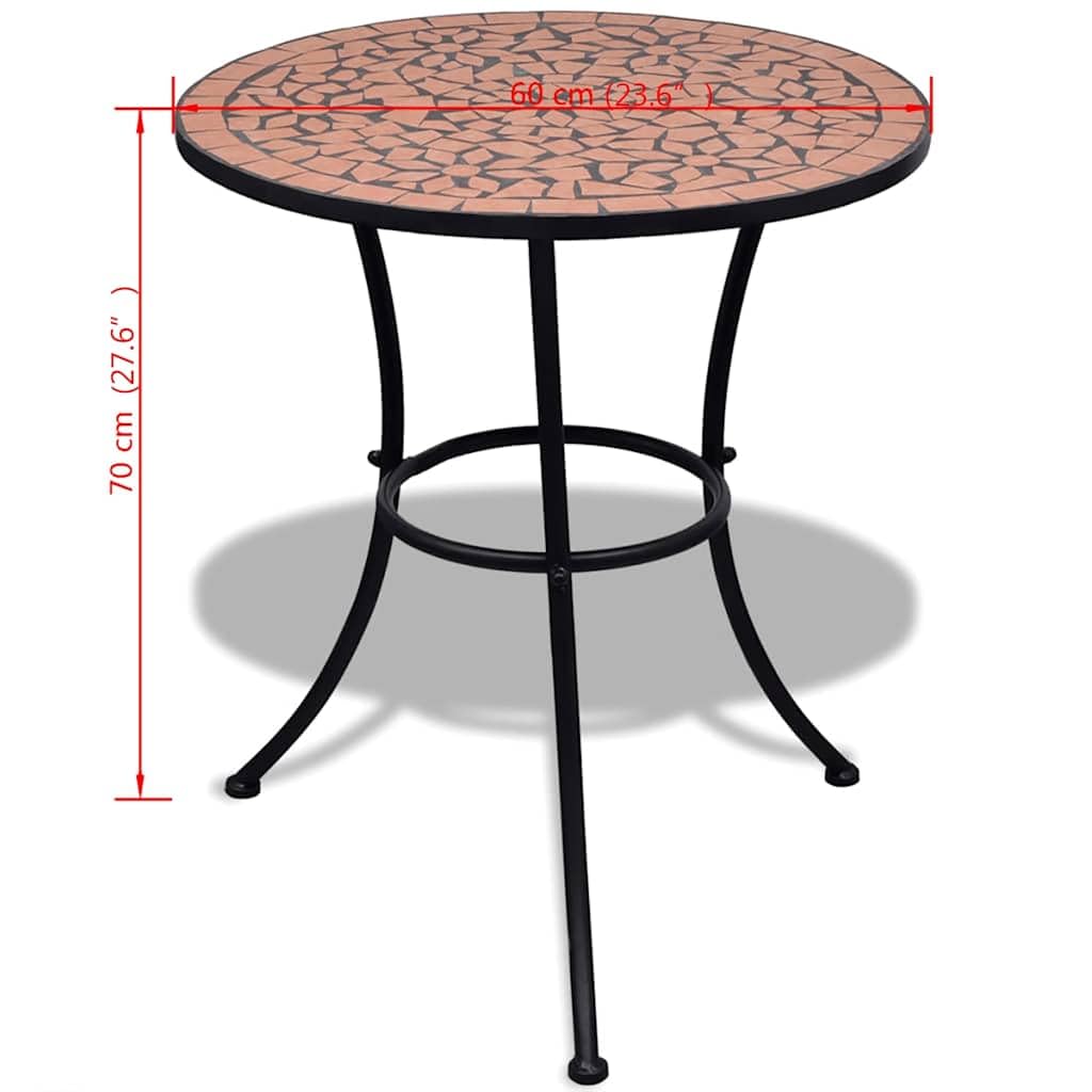 Stolik bistro, terakota, czerwony, 60 cm, okrągły, z mozaiki ceramicznej, odporny na warunki atmosferyczne, stabilny, na balkon, do ogrodu, na taras, stolik pomocniczy, składany, nadaje się do