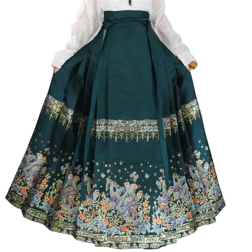 Hanfu Jupe Visage de Cheval Femme Rouge Or Brocart Style Chinois National Quotidien Travail