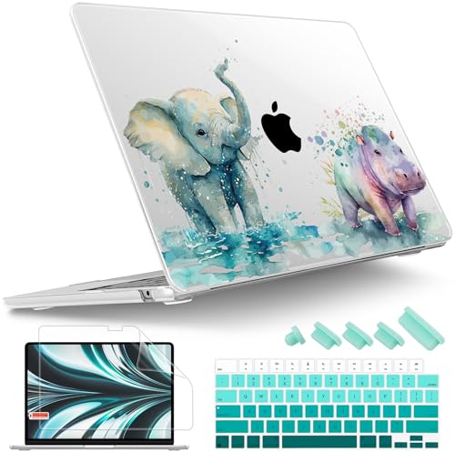 Tuiklol for 2026 2025 2024 2023 MacBook Air 15 inch Case Model M5 A3448 M4 A3241 M3 A3114 M2 A2941 Hard Shell Case for MacBook 15.3” Cover, Elephant and Hippo