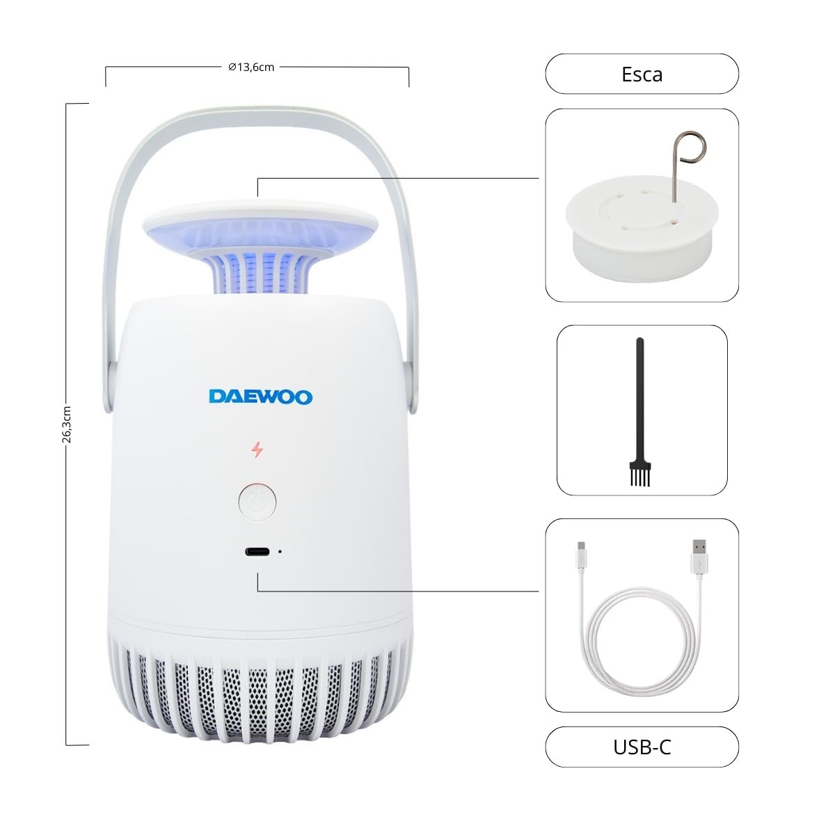 Daewoo Lampada Antizanzare Elettrica UV con Sistema di Aspirazione Silenzioso per Casa, Patio, Bar, Ristoranti