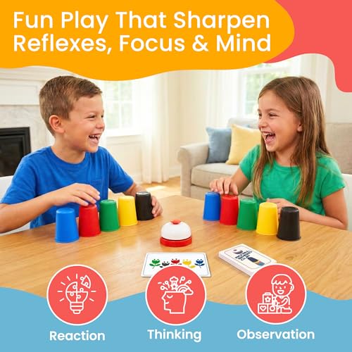 Image of Speed Stacking Cups Set - 30 Colorful Stackable Cups in 6 Colors - Cup Stacking Game for Kids & Family | Sharper Focus, Quicker Hands & Eyes, Brain Power & Team Fun