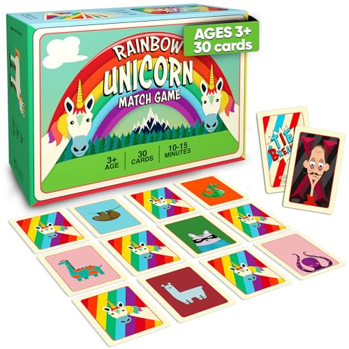 Rainbow Unicorn Match Game - Memory Games for Kids with Wild Card...