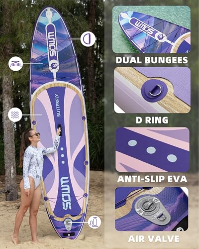 Image of 11'*33 inch /34 inch Inflatable Stand Up Paddle Board for Beginners,400 /420lbs Capacity, Anti-Slip EVA Deck, Includes Adjustable Paddle, Pump, Backpack & SUP Accessories for Surfing, Fishing, Yoga & More
