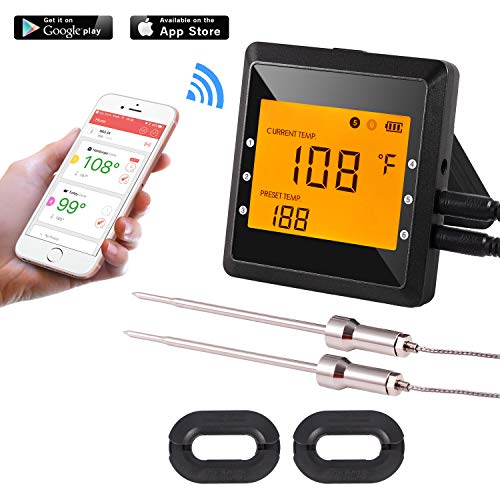 Bluetooth/Wireless Remote Digital Cooking BBQ thermometer Grill Thermometer Meat thermometer for barbecue，Oven，Somker.Large LCD