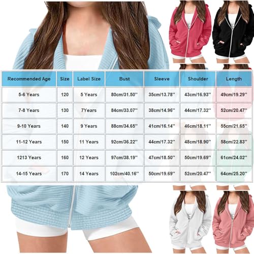 Girls Oversized Full Zip Hoodie Casual Long Sleeve Ribbed Sweatshirts Kids Cute Fall Winter Jackets with Pockets3