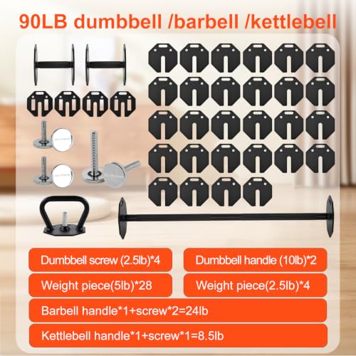 Image of Adjustable Dumbbell Sets 50 /80 /90LBSX2 Durable Steel Build, Free Weights Dumbbells Set with Barbell /Kettlebell Handle with Srew Sets 3-in-1 Multifunctional Dumbbell Fitness Exercises for Home Gym Suitable Men /Women 50 /80 /90LBX2