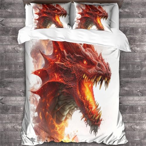 Housse de couette dragon chinois lit 2 personnes microfibre zippée - 4