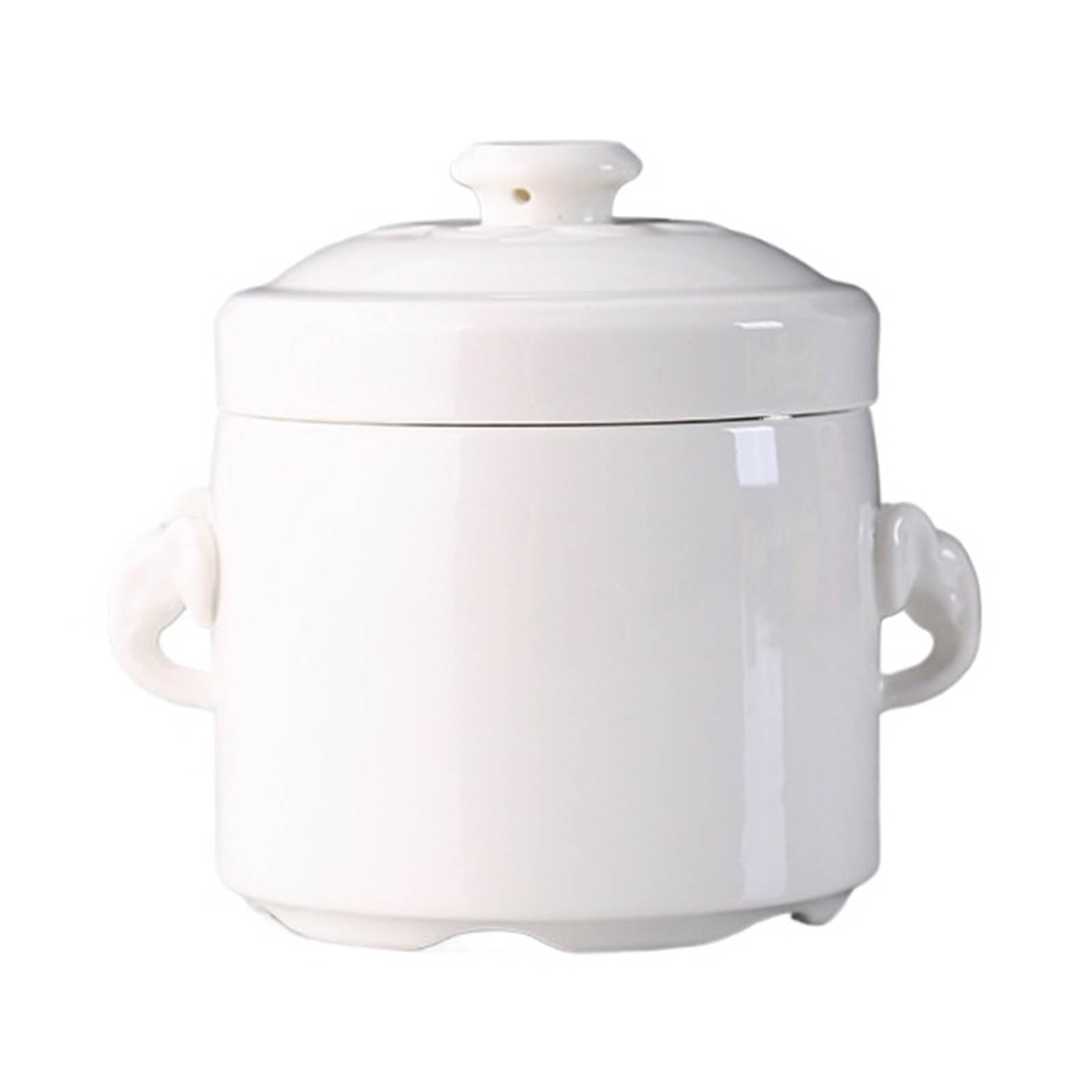 Vnook Household Clay Pot, Ceramic Stew Pot with Lid, Mini Ceramic Stew Pot, 450ml Stew Pot, Double Ear Soup Pot, for Steamed Egg, Dessert Ceramic Cookware(White,450ml)