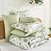 Luxudecor Floral Queen Comforter Set 7 Pieces Bed in a Bag, Sage Green Flower with Bird Bedding Set, Soft Reversible Comforter with Sheet Set 90