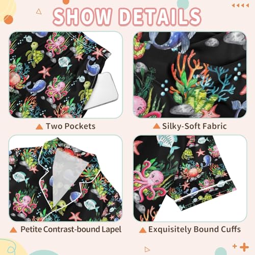 senya Cute Whale Octopus Starfish Satin Summer Pajama Sets Silk Short Sleeve Button Down Sleepwear3