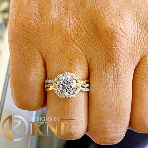Beautiful Swirly Design 14K Solid Yellow Gold Round Cut Simulated Diamonds Engagement Ring Set Prong Set Wedding Bridal 2.00ctw