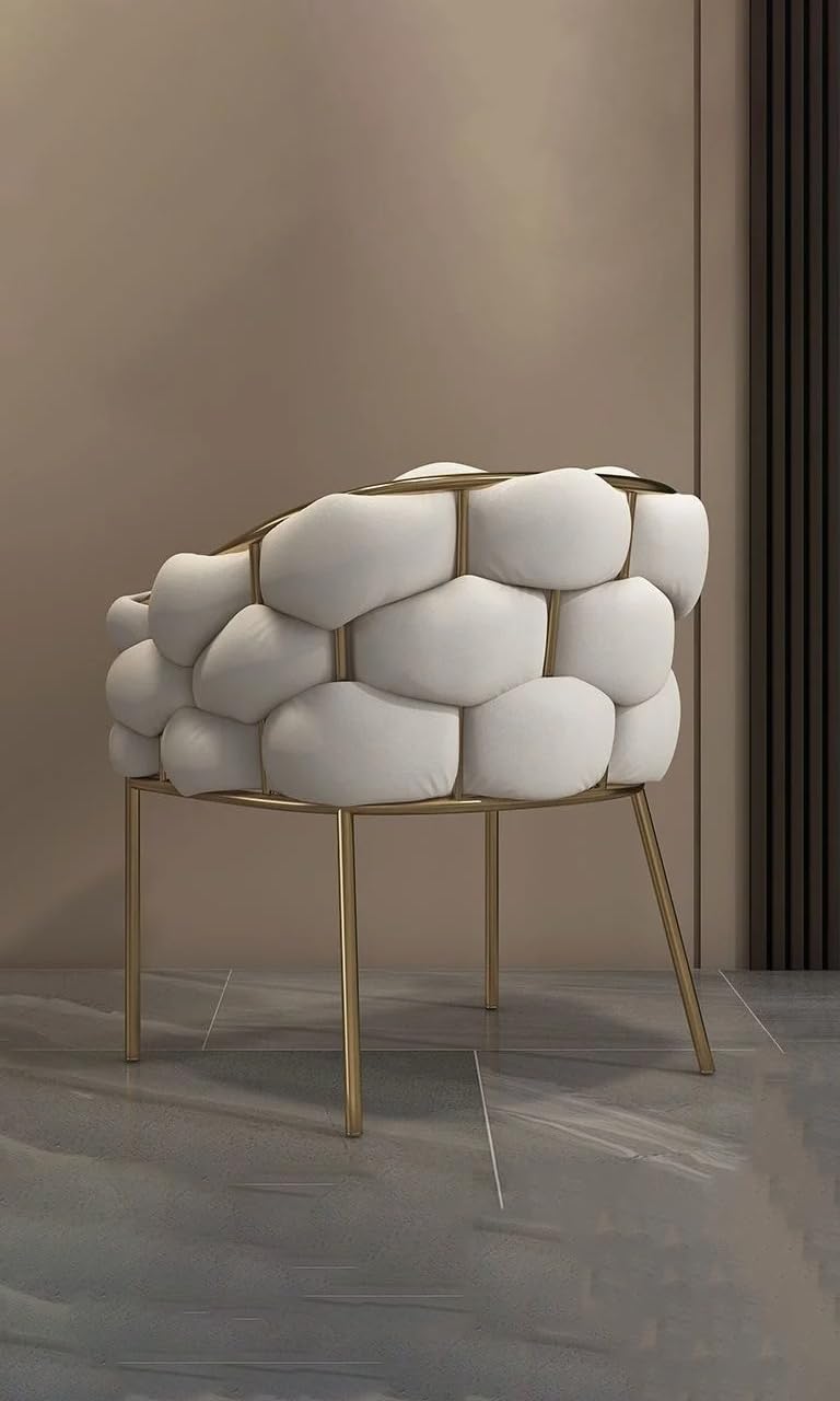 POLTRONA IN VELLUTO PER SOGGIORNO O SALA DA PRANZO, SEDIA IN VELLUTO LUSSUOSA GAMBE IN ORO (Bianco puro)