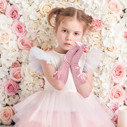 Little Girls Princess Gloves - Satin Gloves for Birthday Halloween Costume Party Princess Cosplay First Communion2
