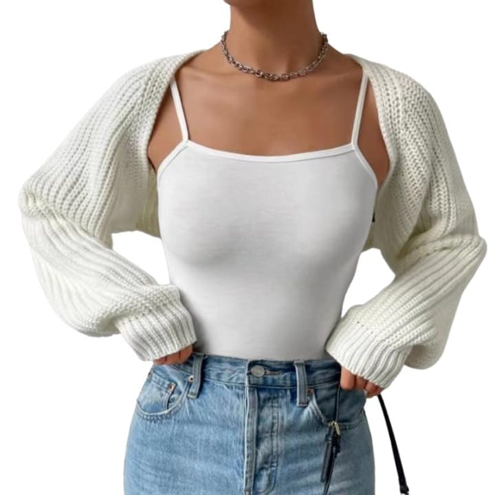Women's Sweater Long Sleeved Cardigan Knitted Crop Top Sweater Solid Color Bell Sleeve Sweater