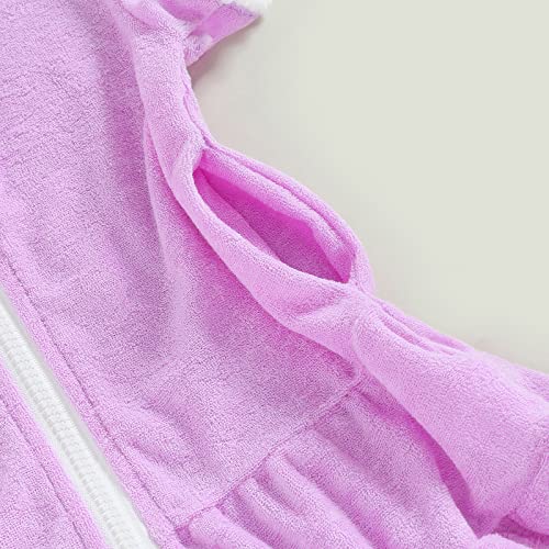 Image of Girls Swim Cover Up Kids Short Sleeve Swimsuit Coverups Terry Zip-Up Hoodies Beach Dress Ruffle Bathing Suit Wraps